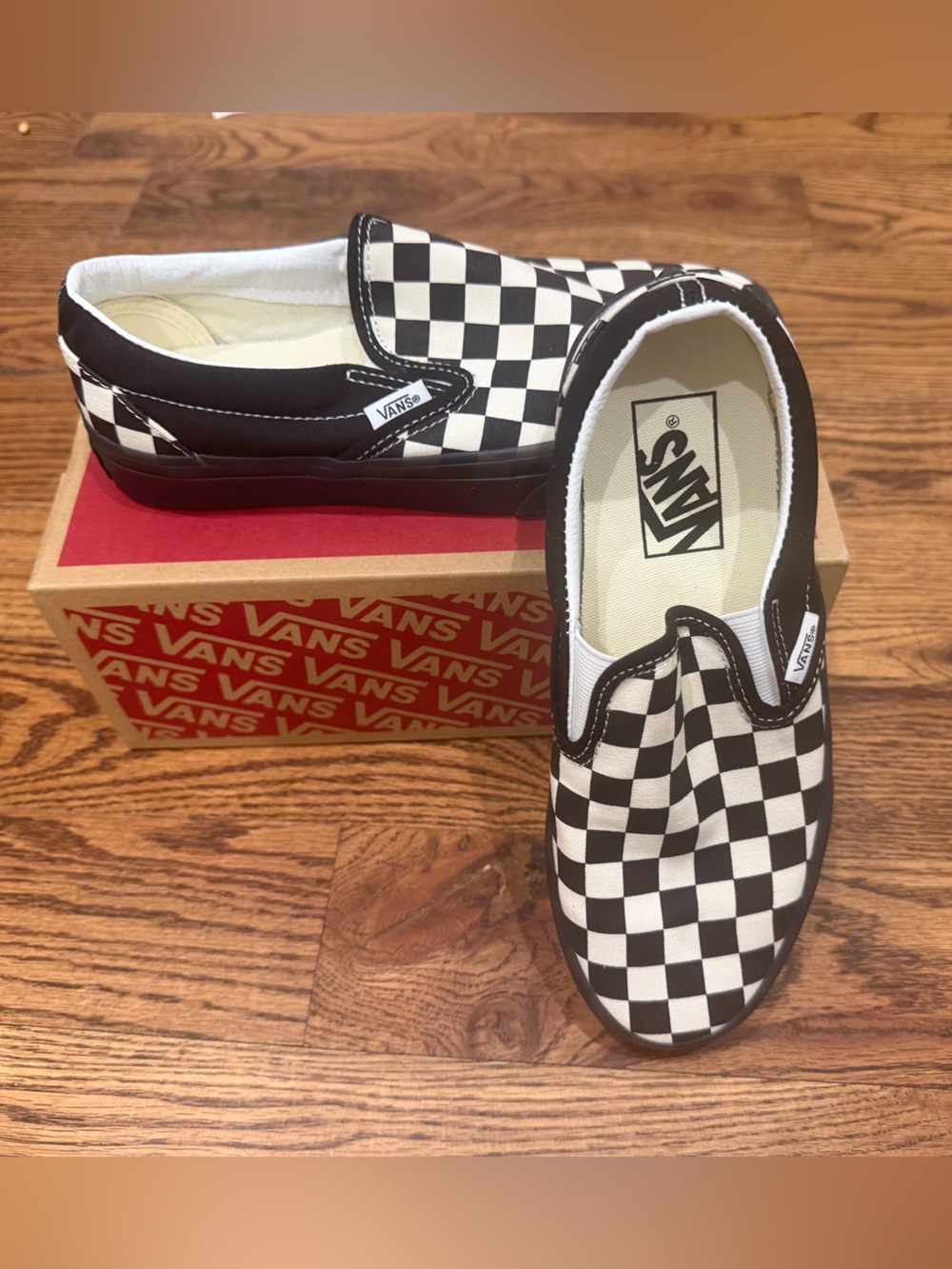 Vans Kids/Womens Black & White Checkerboard Slip-On Sneakers